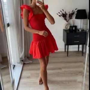 ZARA Boho Cotton Bright Red
Ruffled Smocked Dress Size Medium